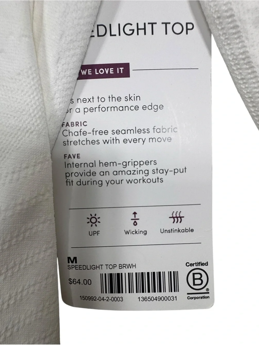 Athleta speedlight seamless top Bright White Size Medium NWT $64